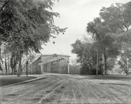 Circa  North End bridge Springfield Massachusetts Points of interest include the signal light on the pole and sign on the bridge